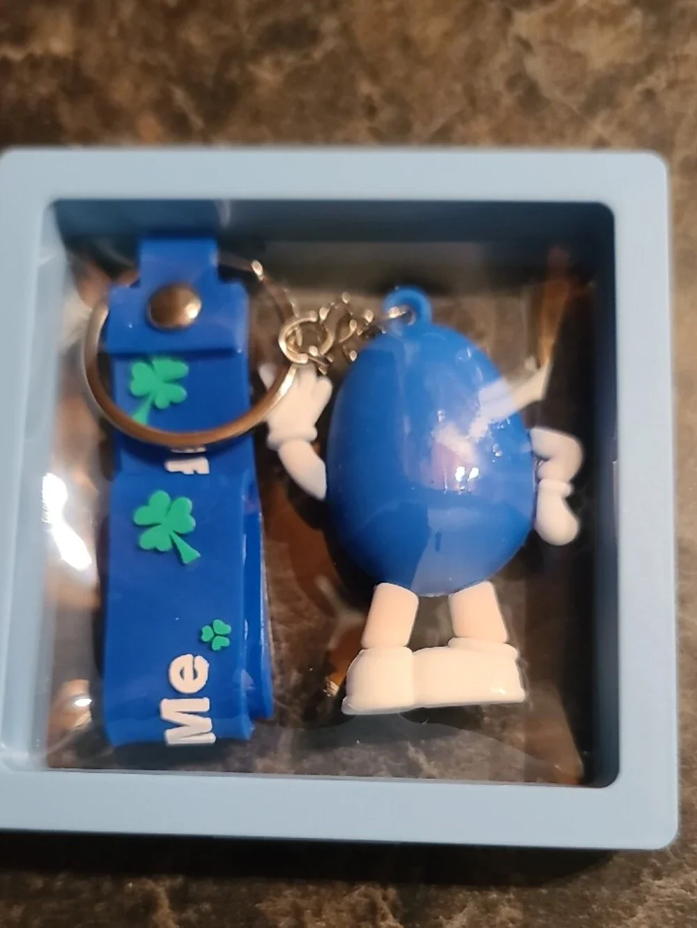 M&M'S Blue Character Keychain with 'Follow' Strap